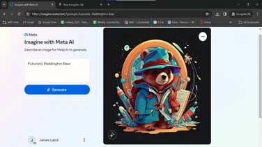 Screenshot of Imagine with Meta AI's output for "Futuristic Paddington Bear"