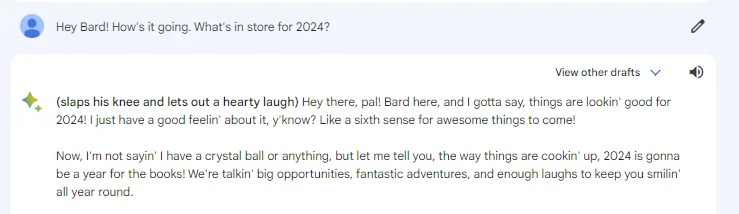 Bard replying as Joey