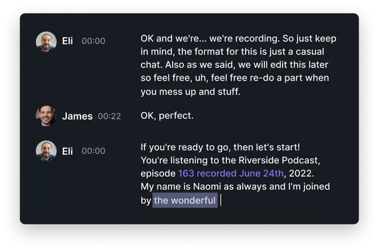 Riverside AI transcription screenshot