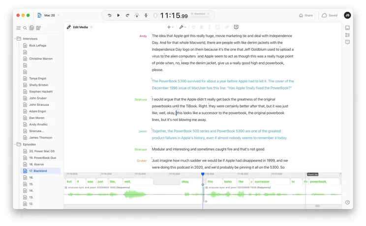 Descript editor and transcriber