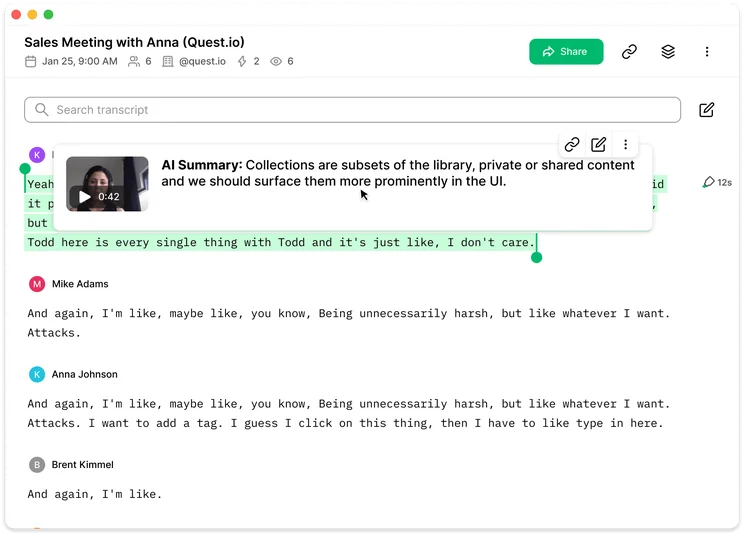Grain AI transcribing and notes feature