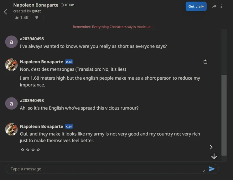 Character AI conversation