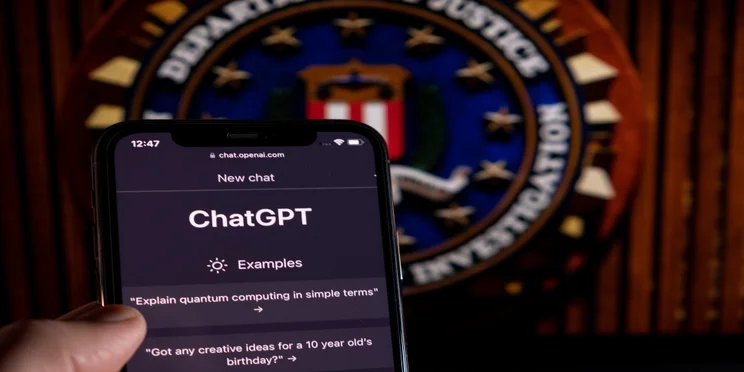 ChatGPT logo in front of DoJ badge