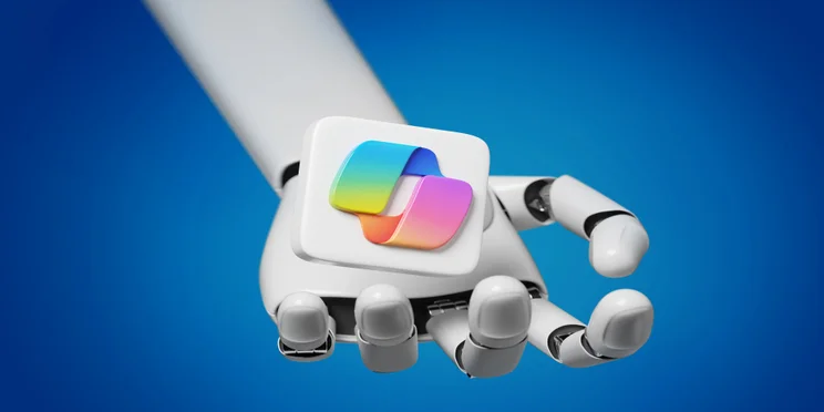 Copilot pro logo in robot hand
