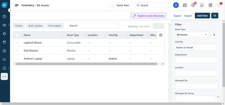 inventory all assets in freshservice