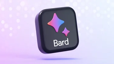 3D rendered icon of Google Bard logo against purple background