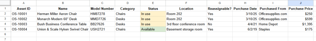 Free Excel Templates & Asset Tracking Spreadsheet Examples