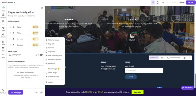 Hostinger lets users easily add pages with its web builder
