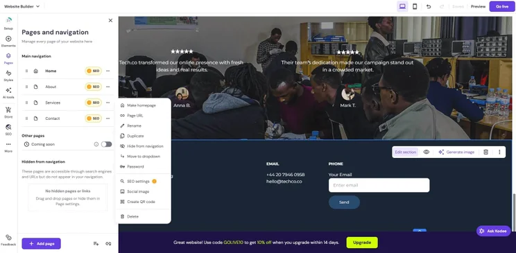 Hostinger lets users easily add pages with its web builder