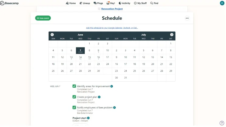 basecamp calendar schedule