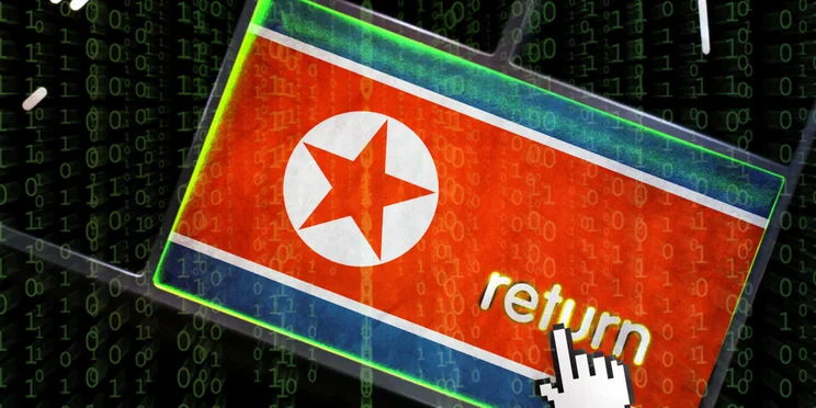 North Korean flag on murky keyboard background illustrating country's hackers using AI to target LinkedIn