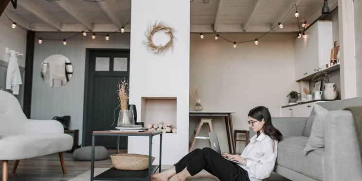 A woman working remotely