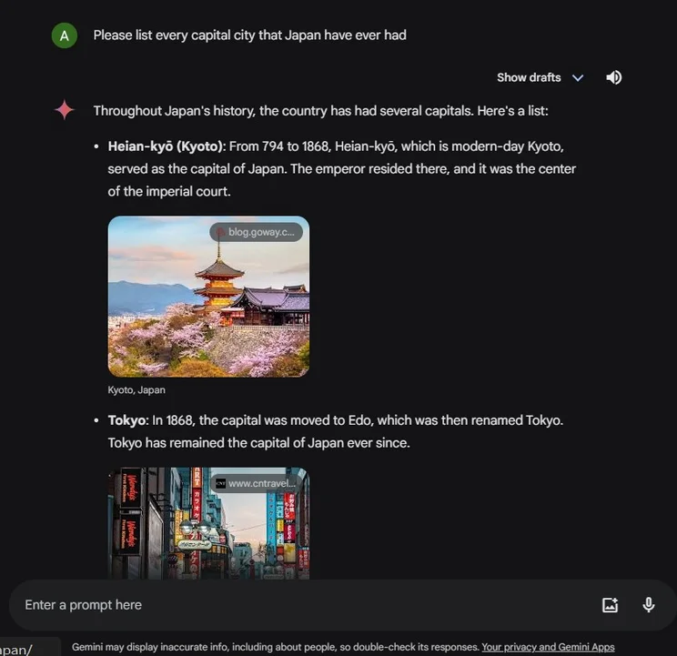 Asking gemini about japan's capitals