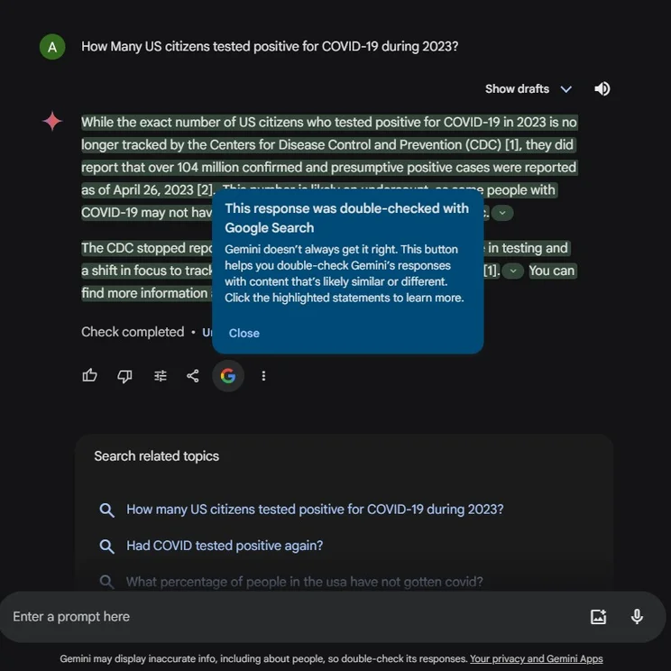 Google suggests we double check bard's answer.