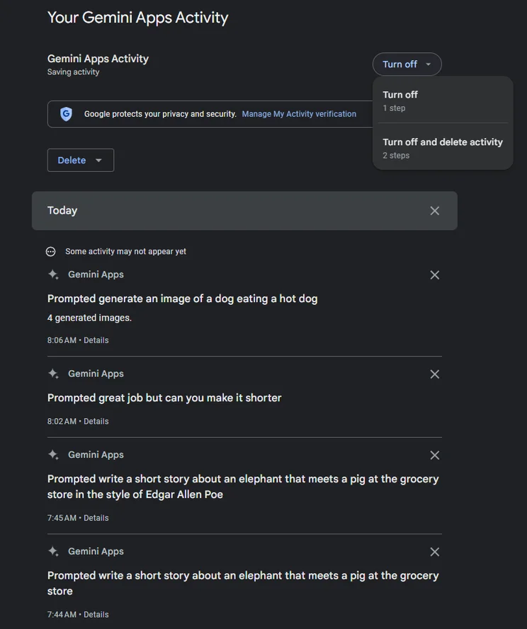 Google Gemini Apps Activity