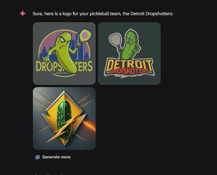 Gemini creates a logo for fictional pickleball team