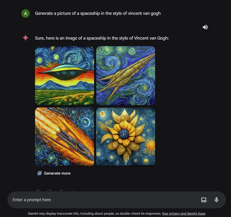 Gemin icreates AI version of van gogh