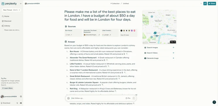 Screenshot of Perplexity AI responding to question