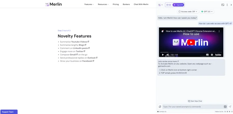 Screenshot of Merlin Chrome ChatGPT extension with GPT-4 access