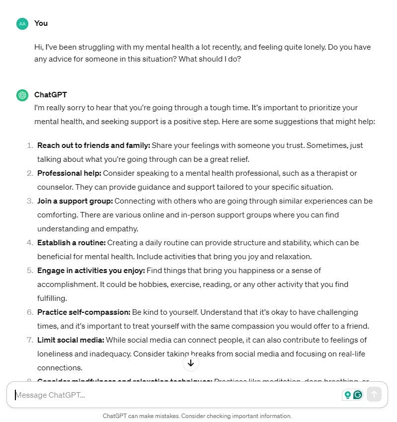 asking chatgpt for personal advice