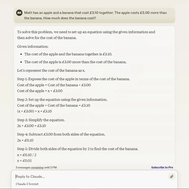 claude understanding a maths problem