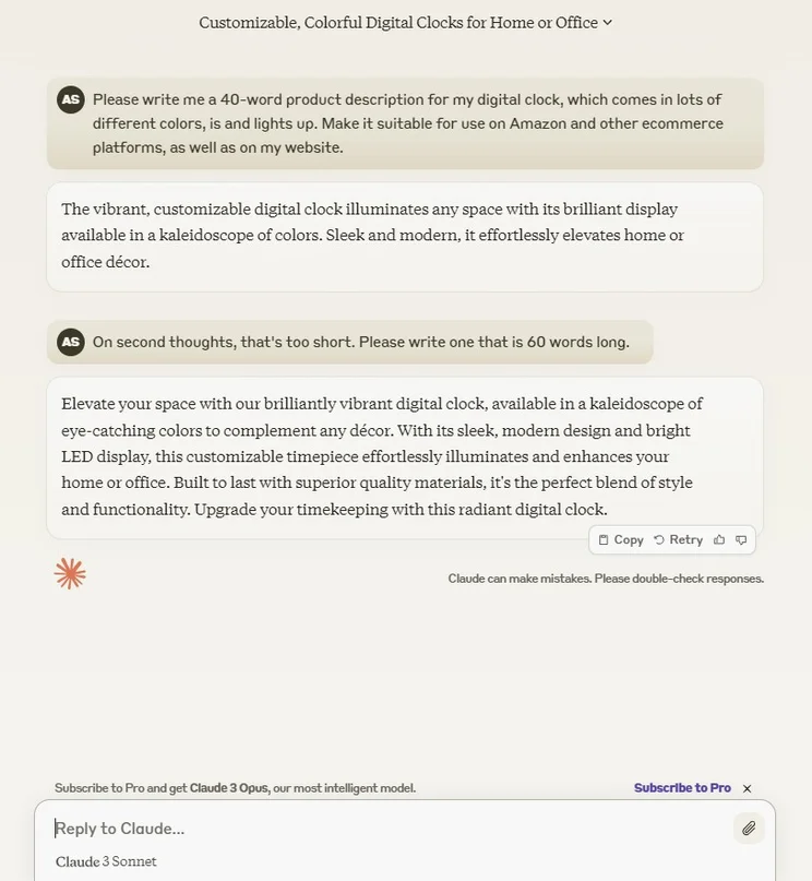 Claude test 3 product descriptions