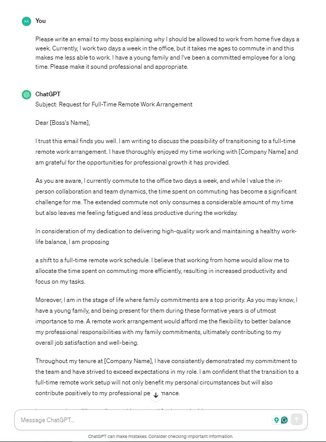 Chatgpt composing an email