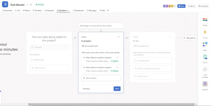 workflow menu asana