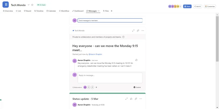 Asana's messages view