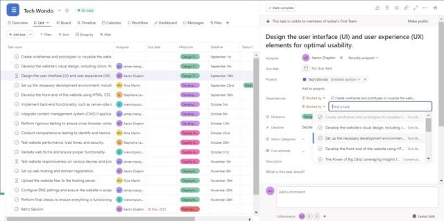 Drawing task dependencies in asana