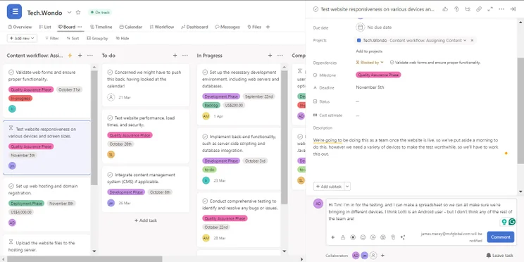 managing a task in Asana