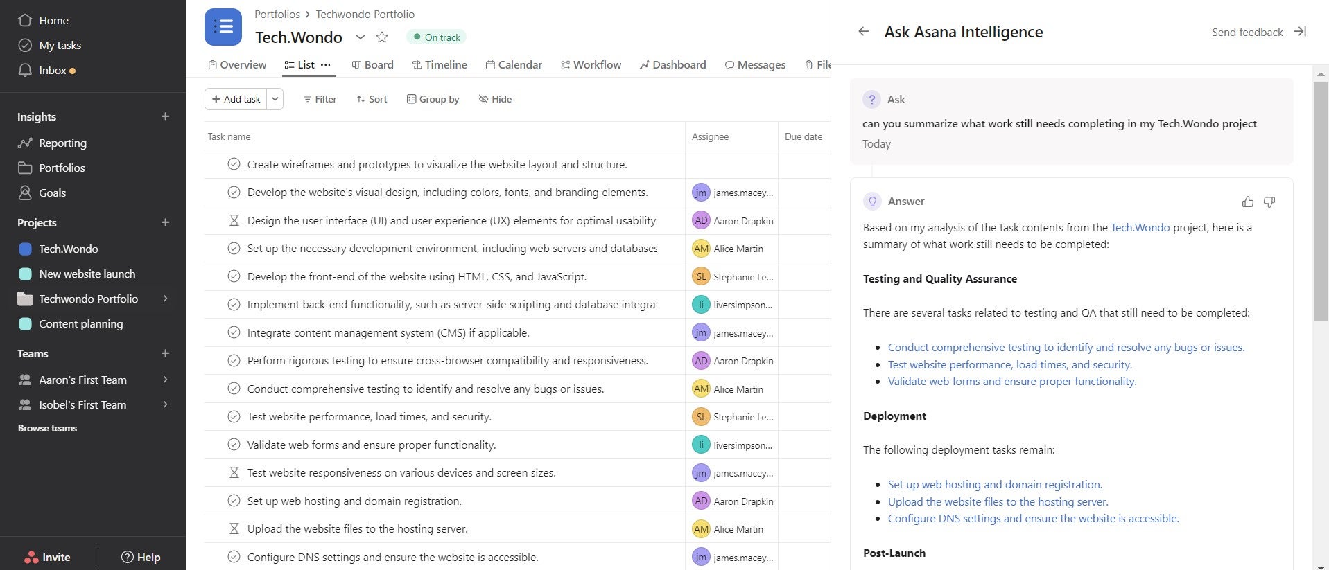 Using Asana Intelligence