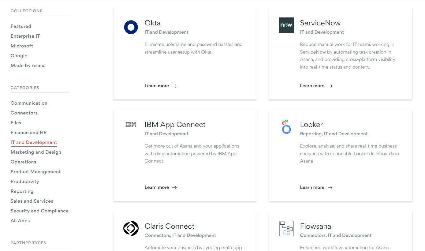 Asana's library of integrations