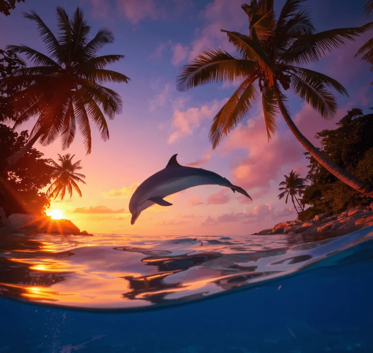 AI Image Dolphin Sunset Palm Trees