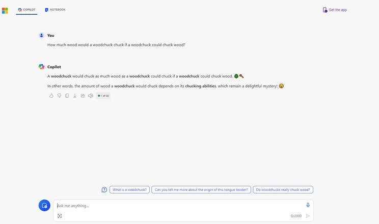 Screenshot of Copilot responding with GPT-4 model