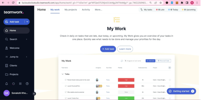 Screenshot of Teamwork. Source: Tech.co testing