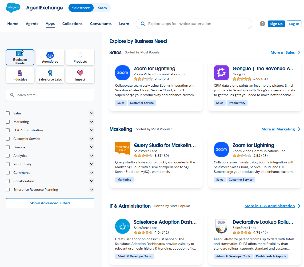 The Salesforce AgentExchange allows users to access more than 1,000 pre-built agents and apps. Source: Tech.co testing