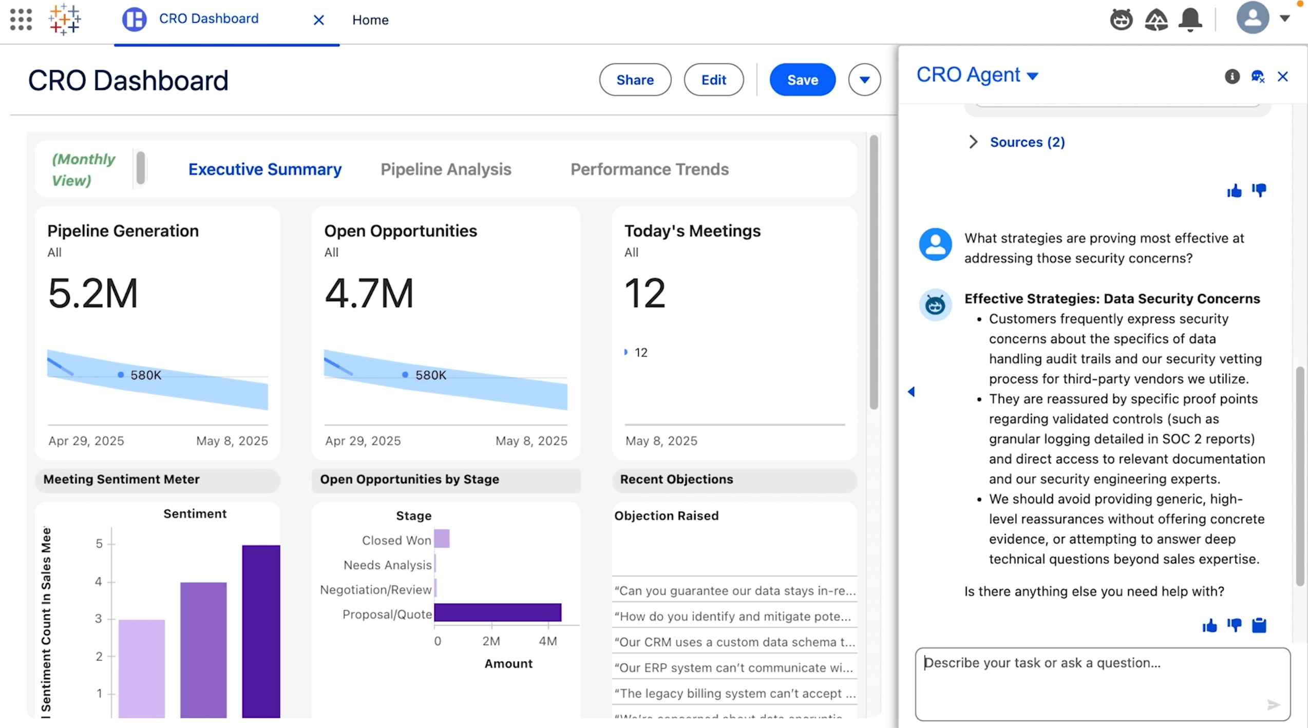 Agentforce can answer questions about data and provide strategies based on that data. Source: Salesforce demo