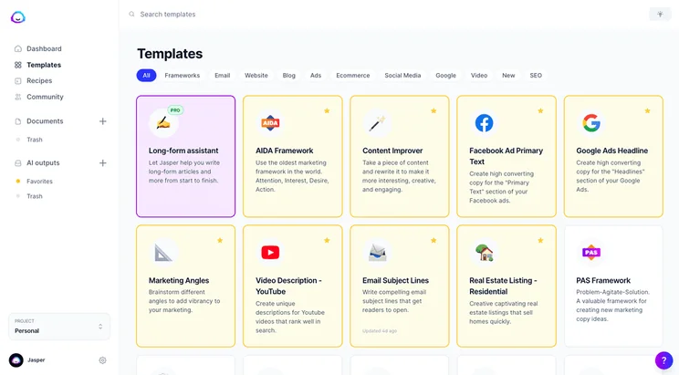 Jasper.ai content templates