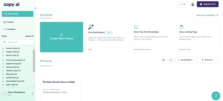Copy.AI offers over 90 writing templates