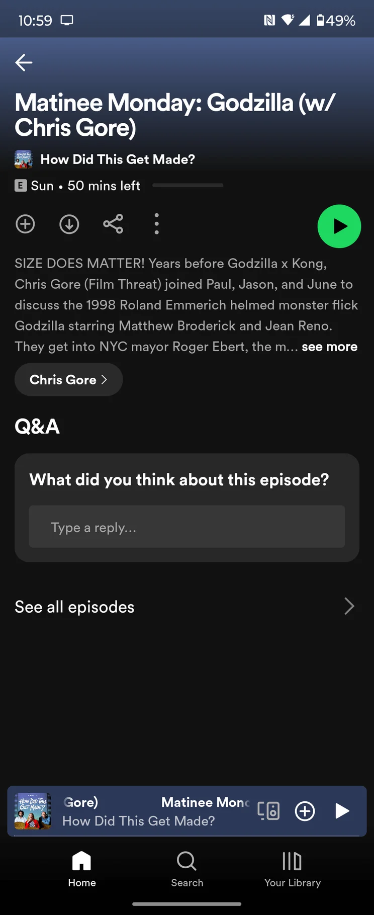 Spotify Podcast Episode View