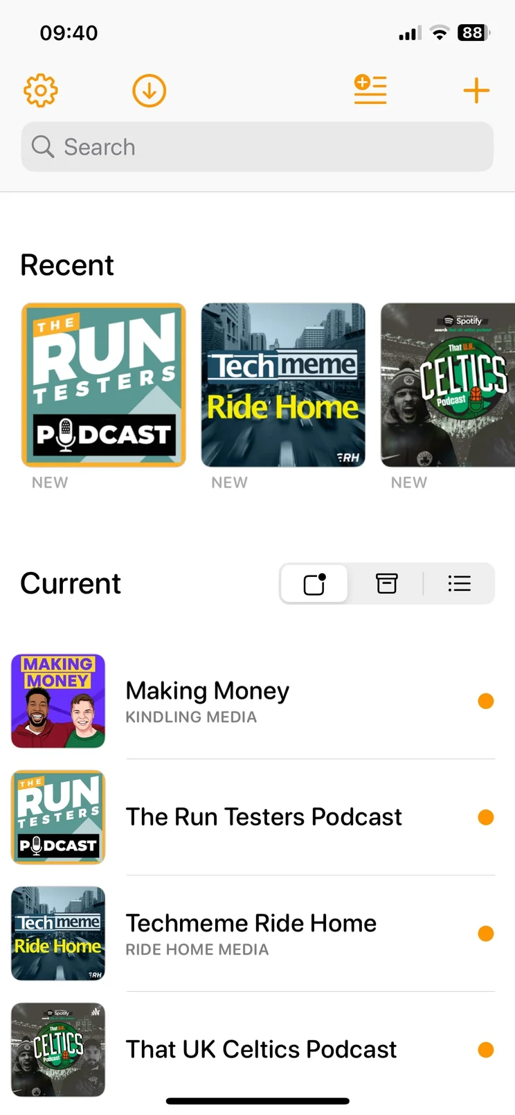 List of podcast subscriptions on Overcast iOS podcast app