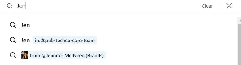 Finding a teammate using Slack's internal search function. Image: Tech.co