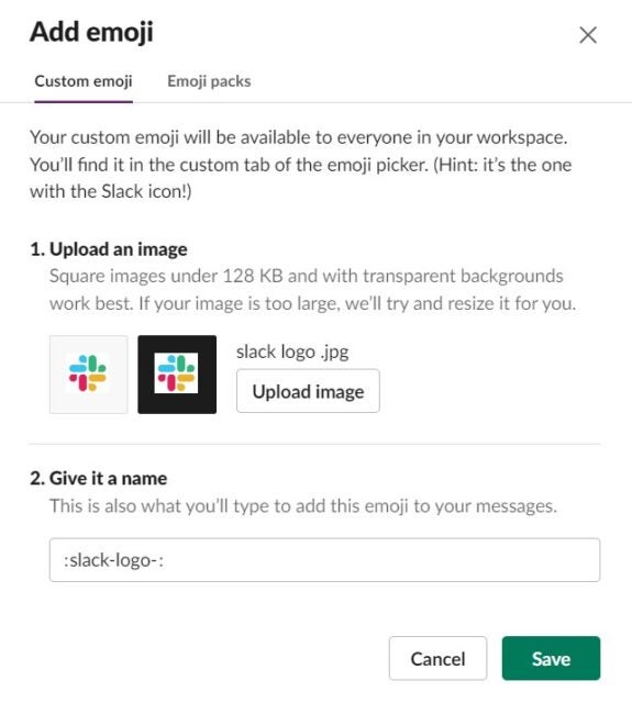 Adding the Slack logo as an emoji. Image: Tech.co