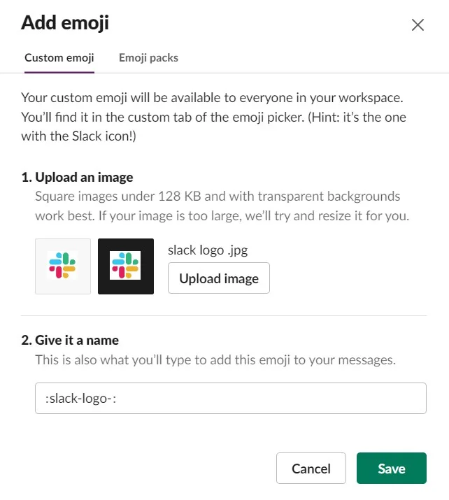 Adding the Slack logo as an emoji. Image: Tech.co