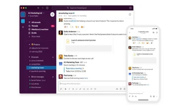 Slack Interface shown on a desktop and mobile