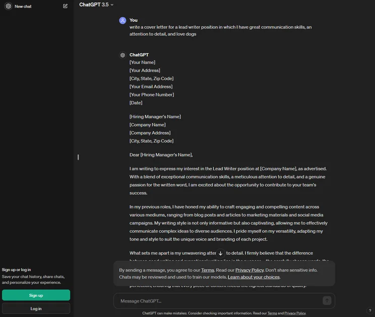 ChatGPT AI Cover Letter