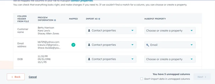 Hubspot Customer Data Import