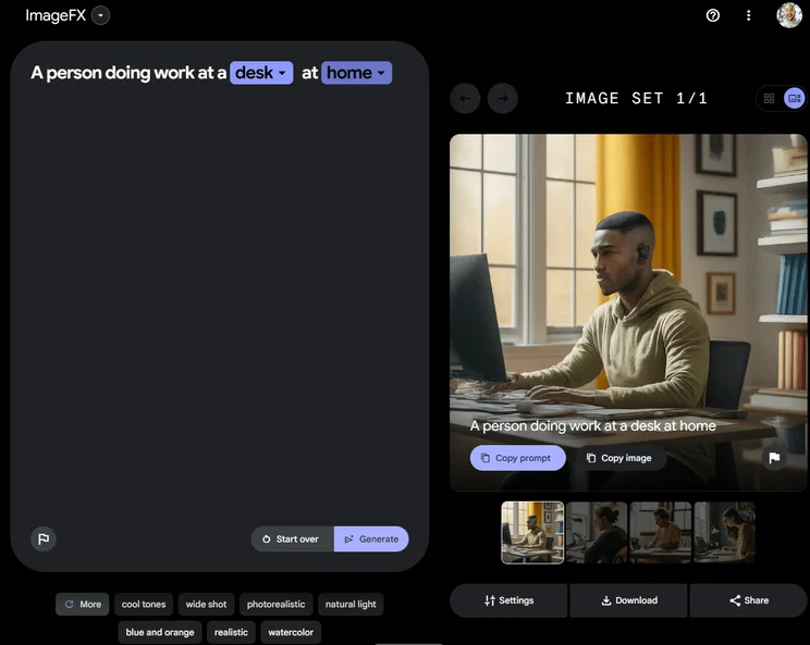 Interface of ImageFX by Google