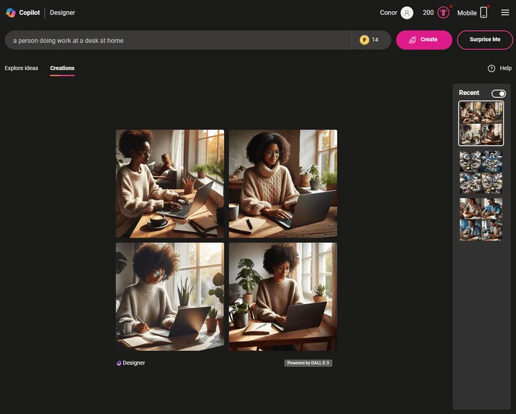 Image Creator by Microsoft Designer Interface